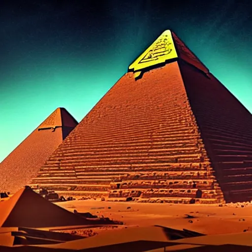 Image similar to cyberpunk pyramids in egypt by paolo eleuteri serpieri and tomer hanuka and chesley bonestell and daniel merriam and tomokazu matsuyama, unreal engine, high resolution render, featured on artstation, octane, 8 k, highly intricate details, vivid colors