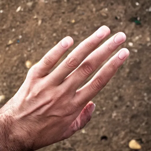 Image similar to normal male hand with five fingers ring and cigarette between middle and index fingers