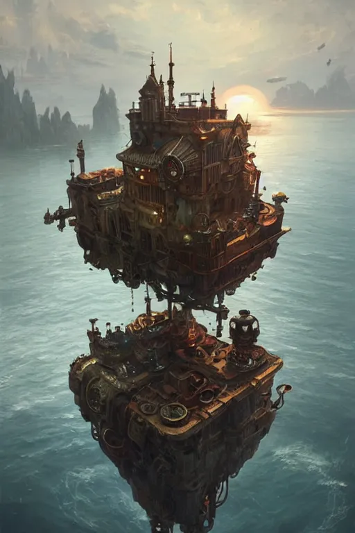 Prompt: Floating steampunk island, art by Greg Rutkowski , trending on artstation, artstationHD, artstationHQ, 4k, 8k