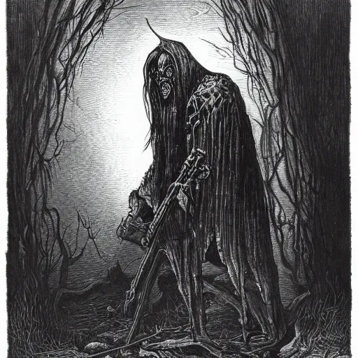 Prompt: black metal logo for the band called Viktor Orban, creepy atmosphere, dark, portrait, realistic, very realistic, illustration by Gustave Doré