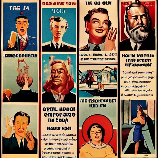 Prompt: The Ten Commandments in the style of a 1950s propaganda poster