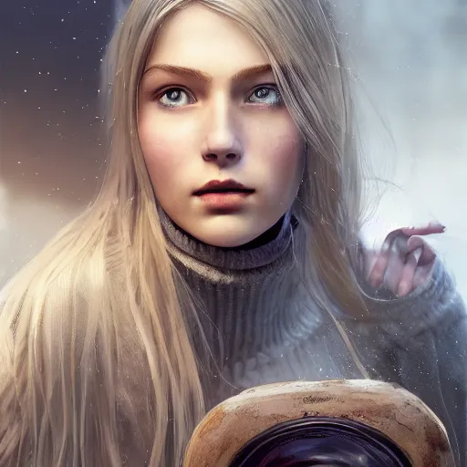 Prompt: beautiful scandinavian female and an xbox one s are best friends, symmetrical face, stunning eyes, long blonde hair, weta disney pixar, hi - fructose, decadent highly - detailed digital painting, golden ratio, octane render, artstation, cinematic composition, smooth, sharp focus, artgerm, mucha, loish, wlop hdr