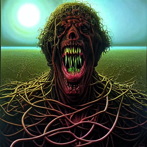 Prompt: ethos of ego, mythos of id, monsters of madness. by michael whelan, hyperrealistic photorealism acrylic on canvas, resembling a high - resolution photograph