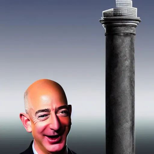 Image similar to digital art of jeff bezos cackling on top of a pillar of money