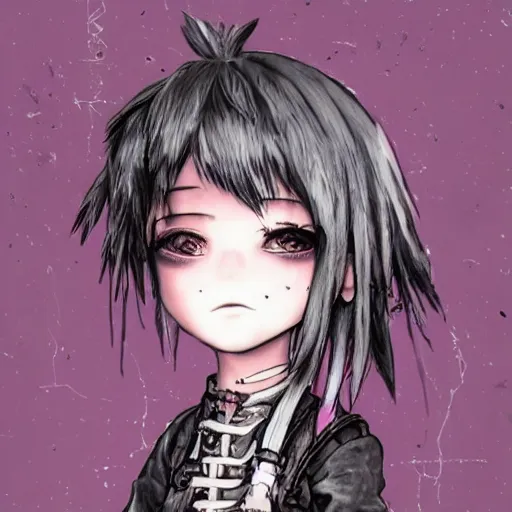 Image similar to punk little girl, profile picture, grunge fashion, reflection, cute artwork, inspired by made in abyss, gothic style