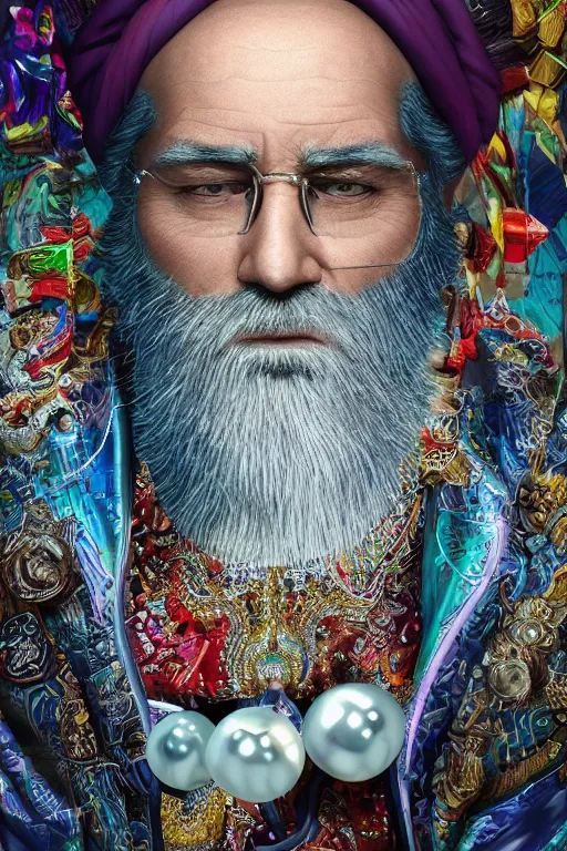 Image similar to maximalist overdetailed handsome masculine wise old male genie portrait by adoryanti, machine. delusions, holosomnia, electrixbunny, rendered in discodiffusion. decorated with pearls and gems, behance hd. by wlop, studio ghibli. ilya kuvshinov, igor goryunov artgerm. ray tracing hdr polished sharp