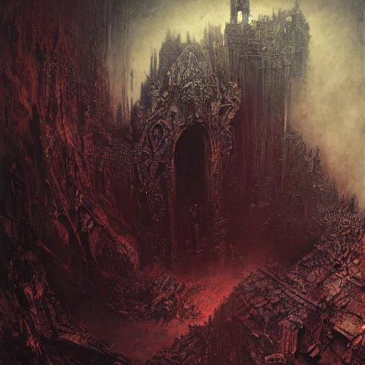 Prompt: evil, in the lost city by gustave dore and gustave moreau and beksinski and giger and craig mullins and jeremy mann