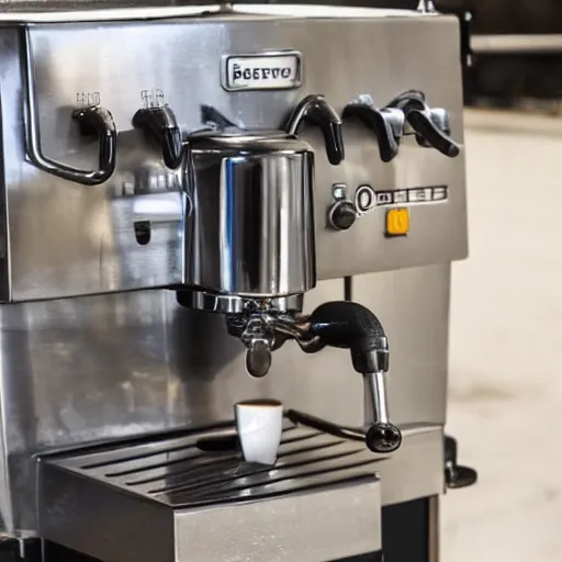 Image similar to an industrial coffee machine with metal plates and pipes