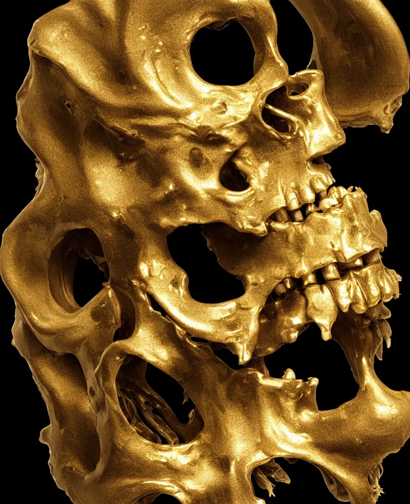 Image similar to fully black background. background hex 000000. goddess princess face close-up portrait ram skull. sculpture made of gold and black charcoal. jellyfish phoenix head, nautilus, orchid, skull, betta fish, bioluminiscent creatures, intricate artwork by Tooth Wu and wlop and beeple. octane render, trending on artstation, greg rutkowski very coherent symmetrical artwork. cinematic, hyper realism, high detail, octane render, 8k