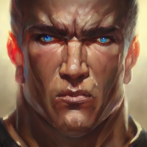 Prompt: A head-on detailed oil portrait of muscular martial artist by greg rutkowski and artgerm, trending on artstation, dungeons and dragons art