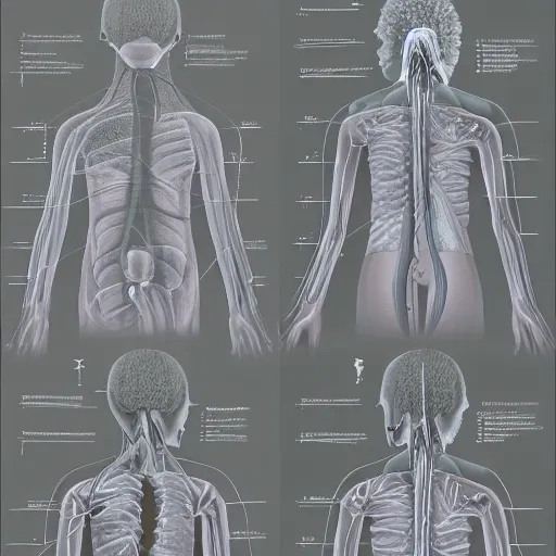 Image similar to how the nervous system works, sketch, medical drawing with annotations, digital Painting, artstation, ultradetailed