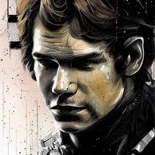 Prompt: portrait of han solo, fantasy, intricate, elegant, digital painting, trending on artstation, concept art, sharp focus, illustration by russ mills, 4k.