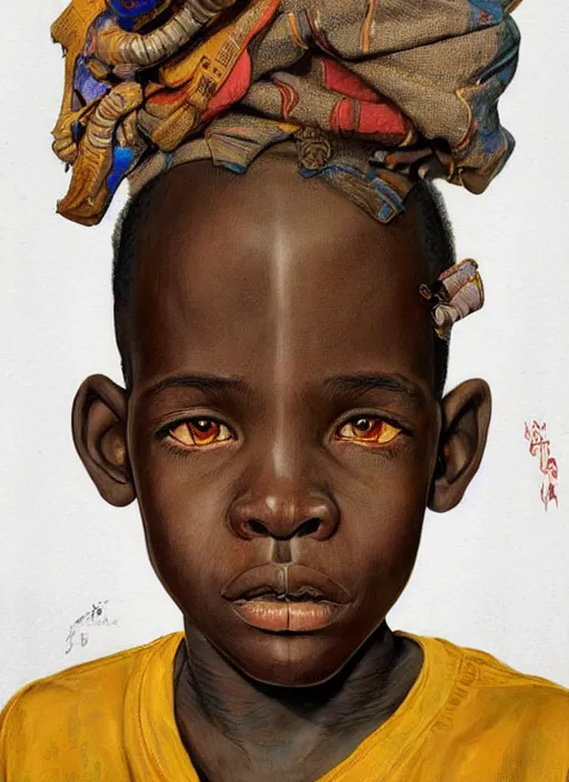 Prompt: colourful upper half portrait of an african boy in the style of jack davis - art by aya takano & hsiao - ron cheng, highly detailed, caricature, digital painting, illustration, smooth, sharp focus, intricate, symmetry, pinterest, behance, artstation