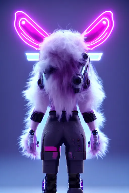 Image similar to high quality 3 d render cyberpunk very cute cyborg fluffy! cow hybrid!, highly detailed, unreal engine cinematic smooth, in the style of blade runner & detective pikachu, hannah yata charlie immer, purple neon light, low angle, uhd 8 k, sharp focus