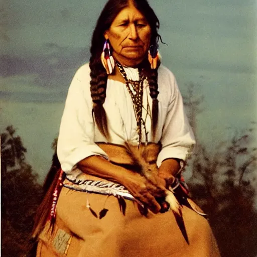 Prompt: a native american woman, native of france, from french native tribes