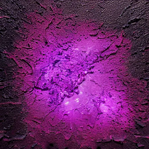 Prompt: 3D sculpture!!!, purple shattered paint!, glowing lava!!!, conglomerate!, slush!!, organized composition!, abstract!, black backdrop!, 4k!, award-winning photo!!!!