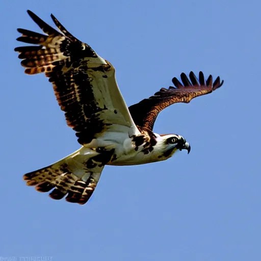 Prompt: a modern, dynamic graphic logo of a fearsome osprey in flight