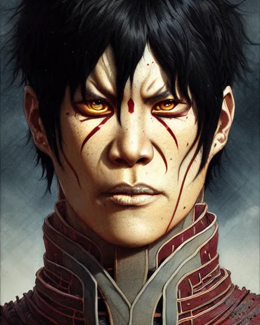 Image similar to zuko from avatar the last airbender, character portrait, portrait, close up, concept art, intricate details, highly detailed by greg rutkowski, michael whelan and gustave dore