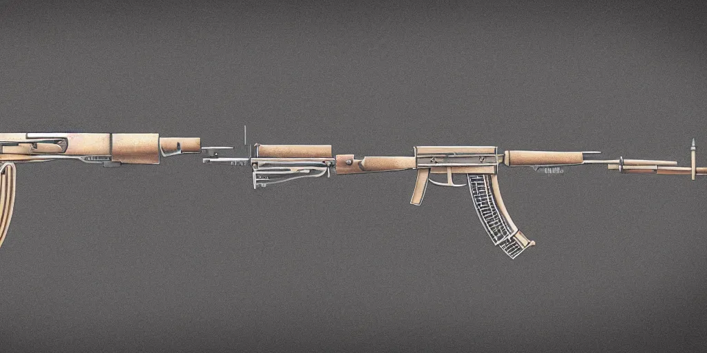 Prompt: schematic parts illustration of the AK47