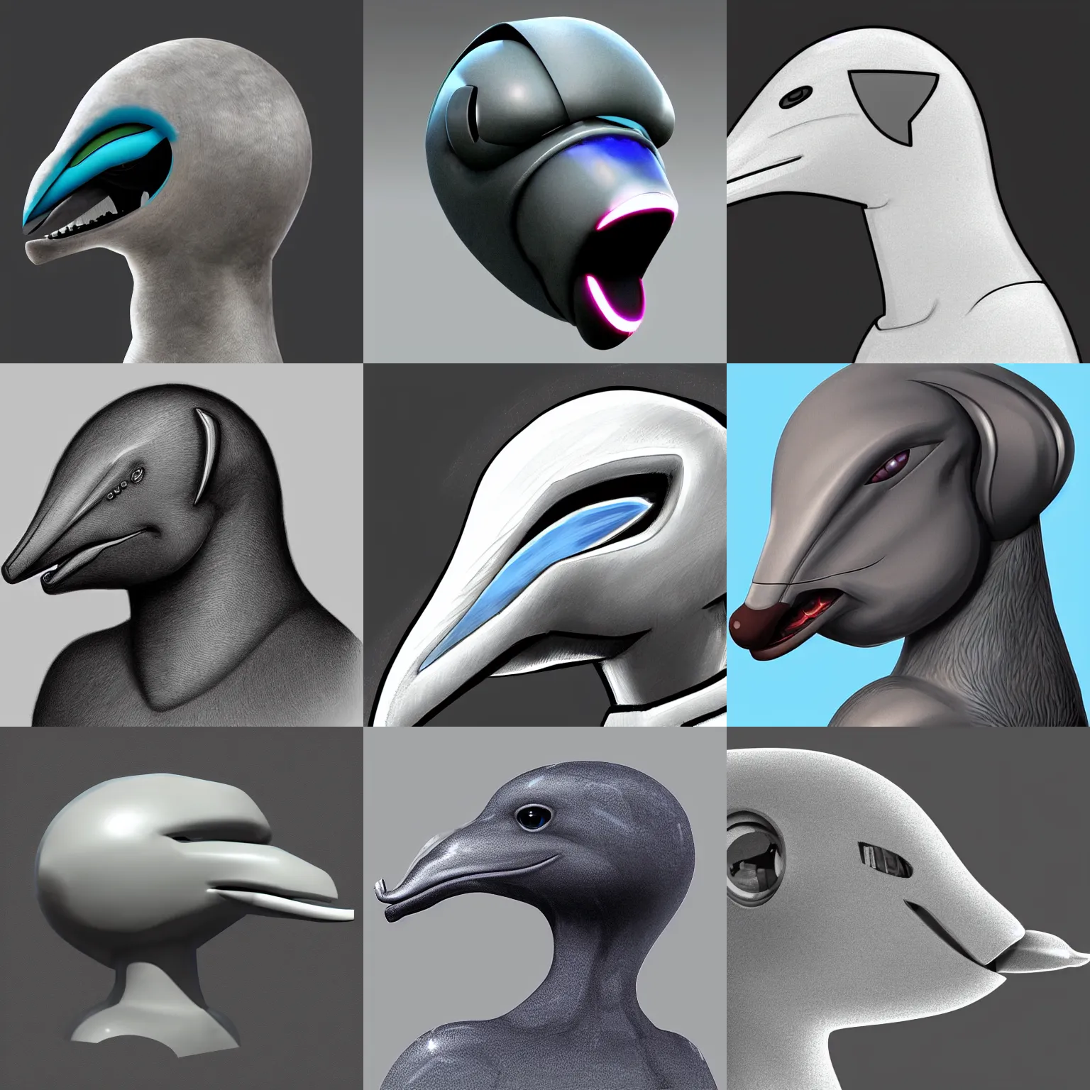 Prompt: furry art, bust profile of a male robotic anthro bottlenose dolphin, visor instead eyes, rounded beak, commission on furaffinity, high quality digital art, smooth rounded shapes