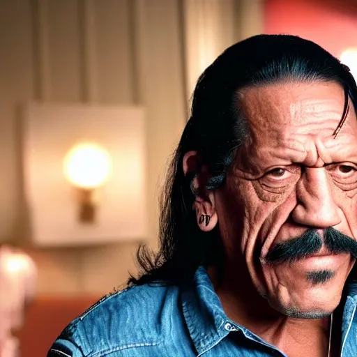 Image similar to danny trejo in a romantic comedy