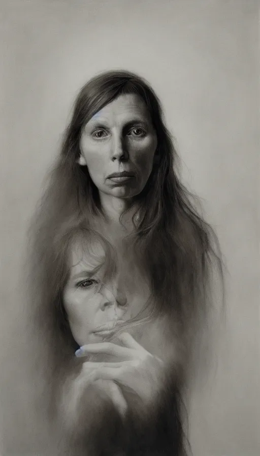 Image similar to cinematic portrait of young joni mitchell, intricate, elegant, by alyssa monks, highly detailed, symmetrical face, fine details, masterpiece, trending on artstation