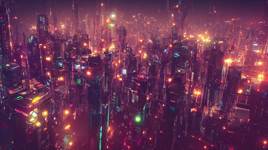 Image similar to cyberpunk city built in the sky, nighttime, fluorescent led, made in blender, octane render, cinematic, volumetric lighting, futuristic,, hyperrealistic, highly detailed, colourful 4 k hd