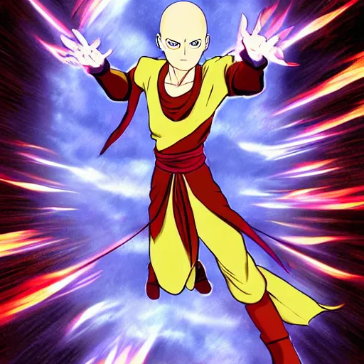 Image similar to portrait of saitama in the style of avatar the last airbender