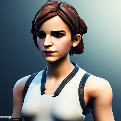 Image similar to textured film grain subsurface scattering fashion model face squinting emma watson as a fortnite character cgsociety octane render unreal engine redshift render trending on artstation trending on artstation render blender behance cg superhero