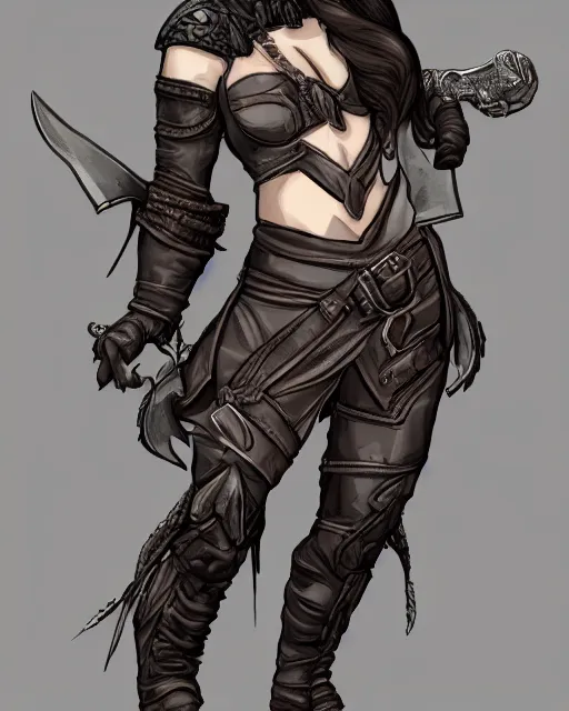 Prompt: female half orc with leather clothing, digital art