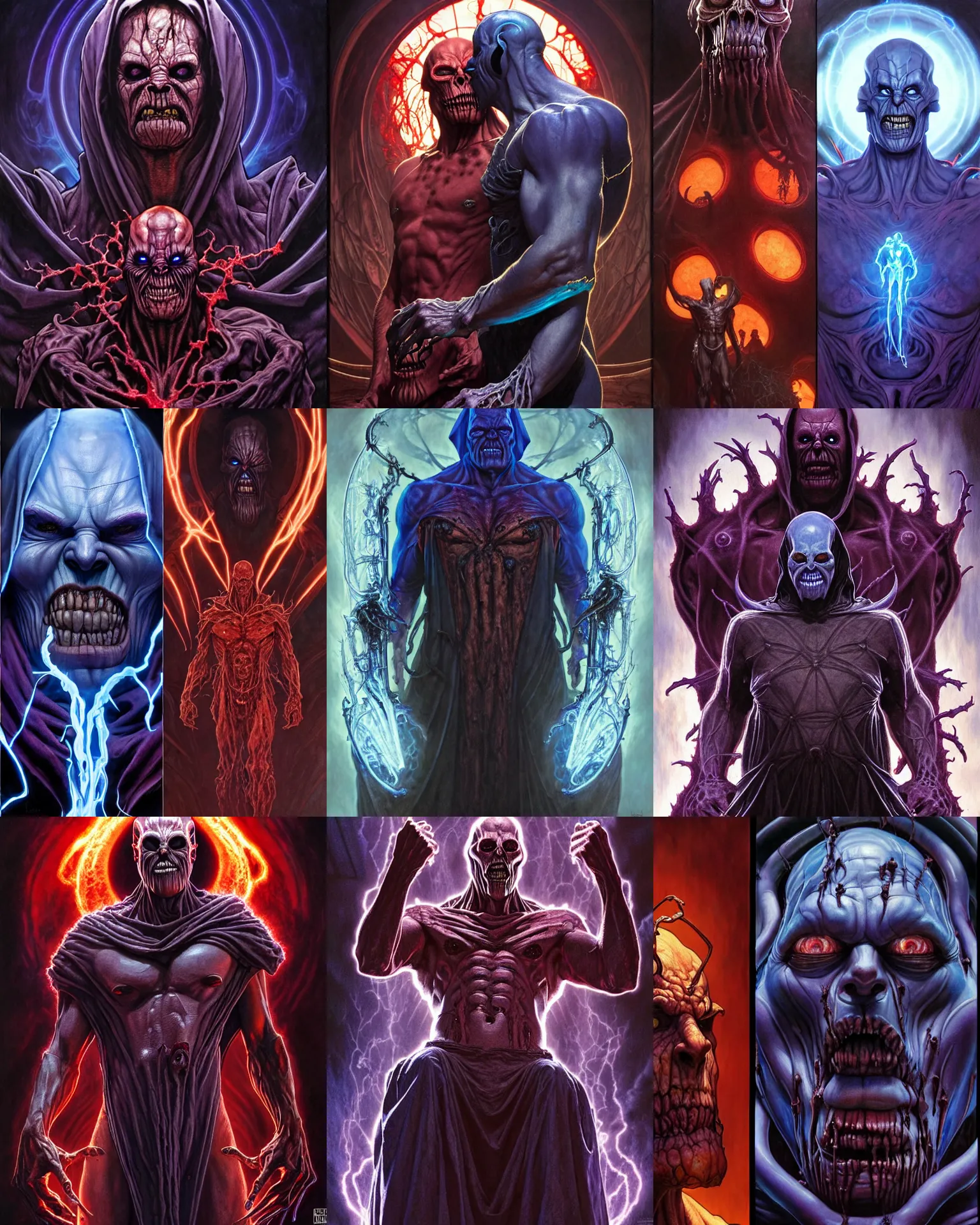 Prompt: the platonic ideal of diablo 2 of cletus kasady ultimate carnage thanos dementor doctor manhattan chtulu nazgul, detailed, intricate, hyperrealism, intense, scary, decay, dmt, art by brock hofer and artgerm and greg rutkowski and alphonse mucha