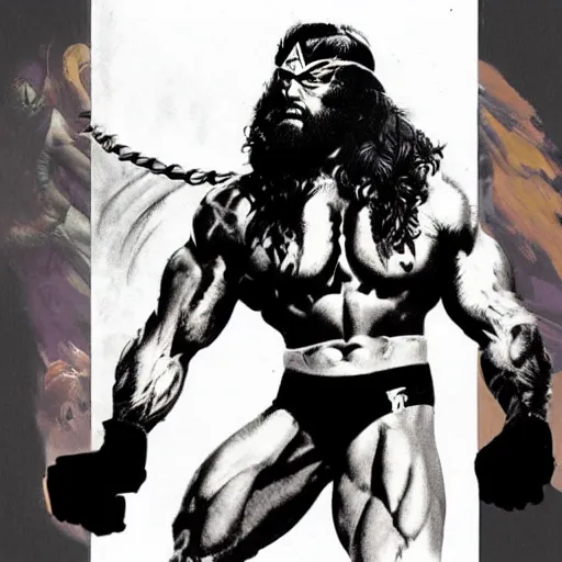 Prompt: macho man randy savage as wolverine, epic portrait by frank frazetta