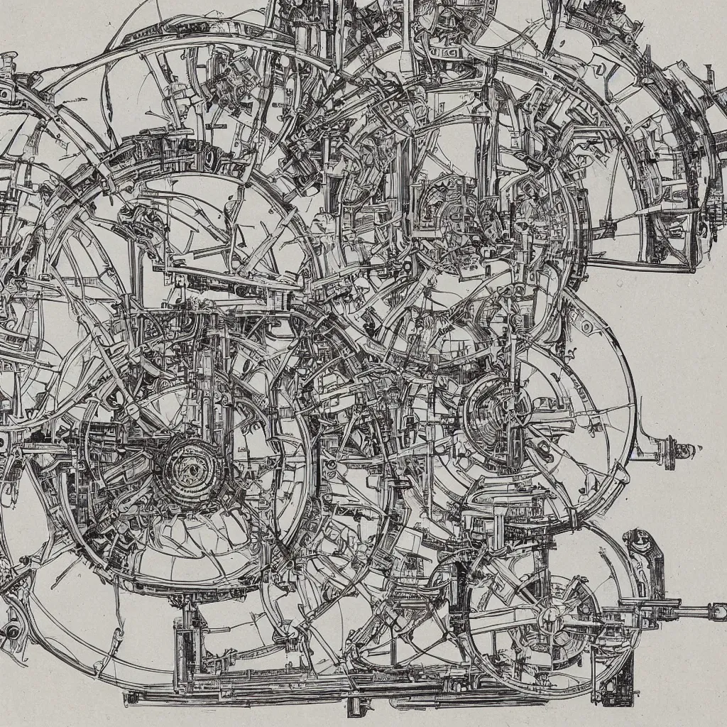 Image similar to close - up on detailed, intricate technical drawings from 1 8 4 0 for a mechanical display attachment to babbage's difference engine