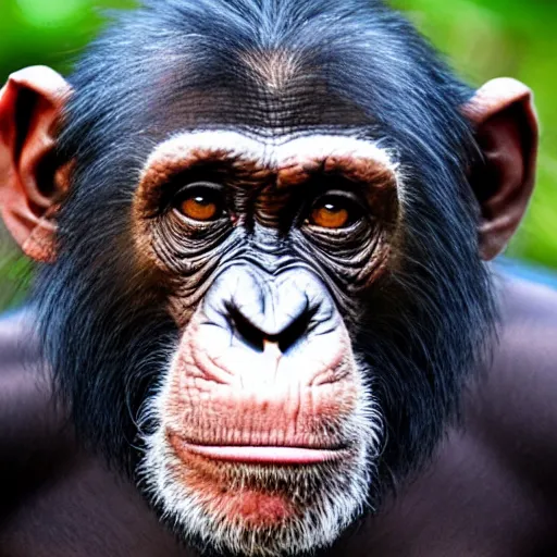 Image similar to a chimpanzee with joe rogans face