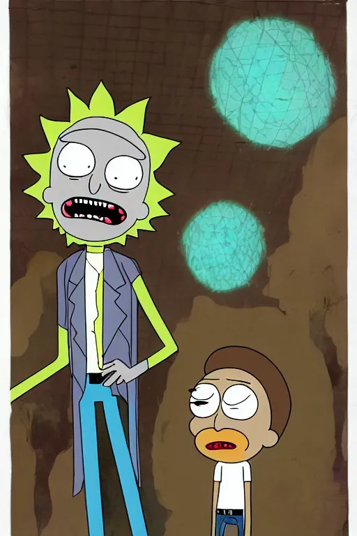 Image similar to a kodak photograph of rick and morty, creepy aesthetic,