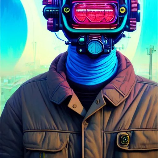 Prompt: high quality high detail portrait of a diesel punk in a futuristic city, tristan eaton, victo ngai, rhads, 8 k, sci - fi, pastel colors, artstation, award - winning realistic sci - fi concept art by picasso masterpiece, intricate detailed, complimentary colors, greg rutkowski, hyperrealism, alphonse mucha, artgerm