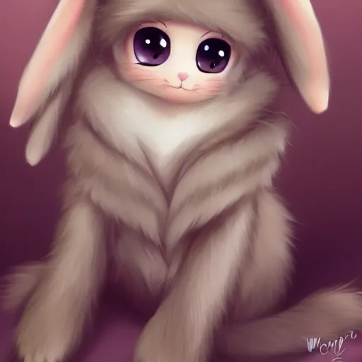 Image similar to cute furry bunny, green eyes, light brown fur, anime, wlop