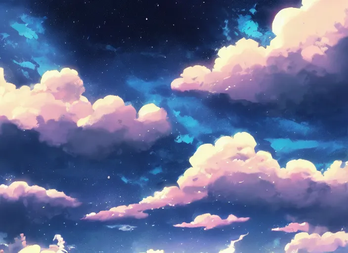 Image similar to illustration of cloudy night sky | | anime key visual, official media, illustrated by wlop, extremely detailed, 8 k, trending on pixiv, cinematic lighting, beautiful