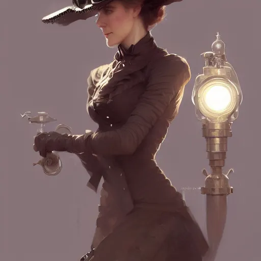 Prompt: character concept portrait of a steampunk woman with pale ski, intricate, elegant, digital painting, concept art, smooth, sharp focus, illustration, by ruan jia and mandy jurgens and william - adolphe bouguereau, artgerm,