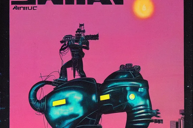 Prompt: 1979 OMNI Magazine Cover of a pink elephant. in cyberpunk style by Vincent Di Fate