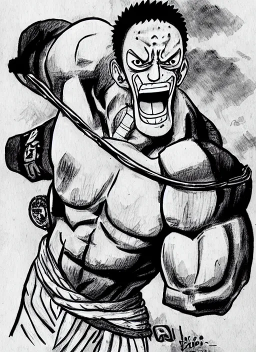 Image similar to dwayne johnson as origin character in one piece manga, sketch by eiichiro oda, amazing likeness. very detailed.