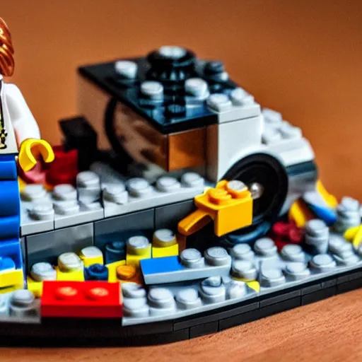 Prompt: lego back to the future macro shot, dslr