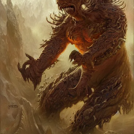 Image similar to The thing as a fantasy D&D monster, art by Donato Giancola and James Gurney, digital art, trending on artstation