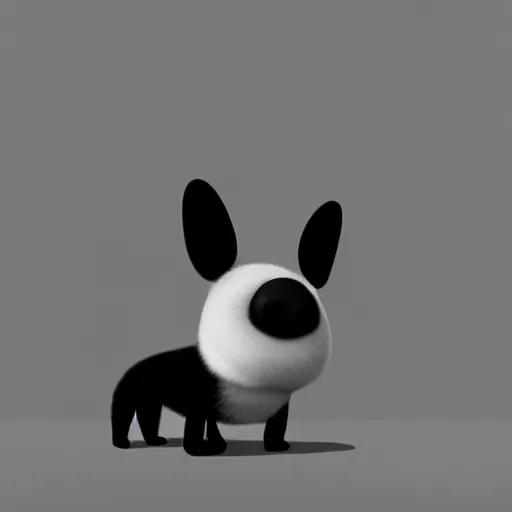 Image similar to Goro Fujita illustrating a beautiful black and white fluffy dog, with big ears on a plain background, art by Goro Fujita, sharp focus, highly detailed, ArtStation