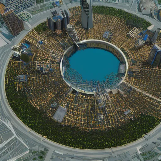 Prompt: A mega arcology, aerial view