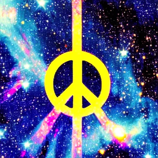 Prompt: peace sign among galaxies