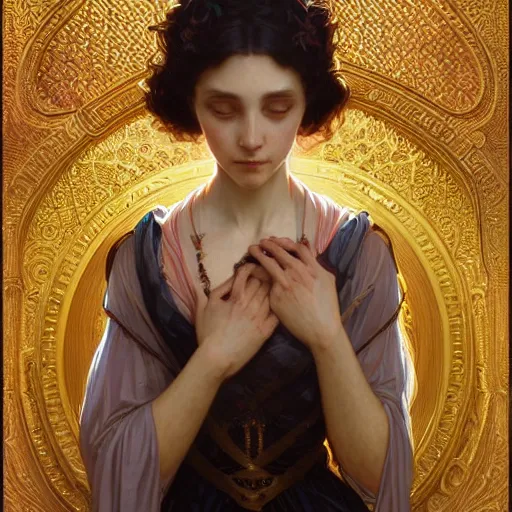 Image similar to portrait of a female necromancer, intricate, elegant, highly detailed, digital painting, artstation, concept art, smooth, sharp focus, illustration, art by artgerm and greg rutkowski and alphonse mucha and william - adolphe bouguereau