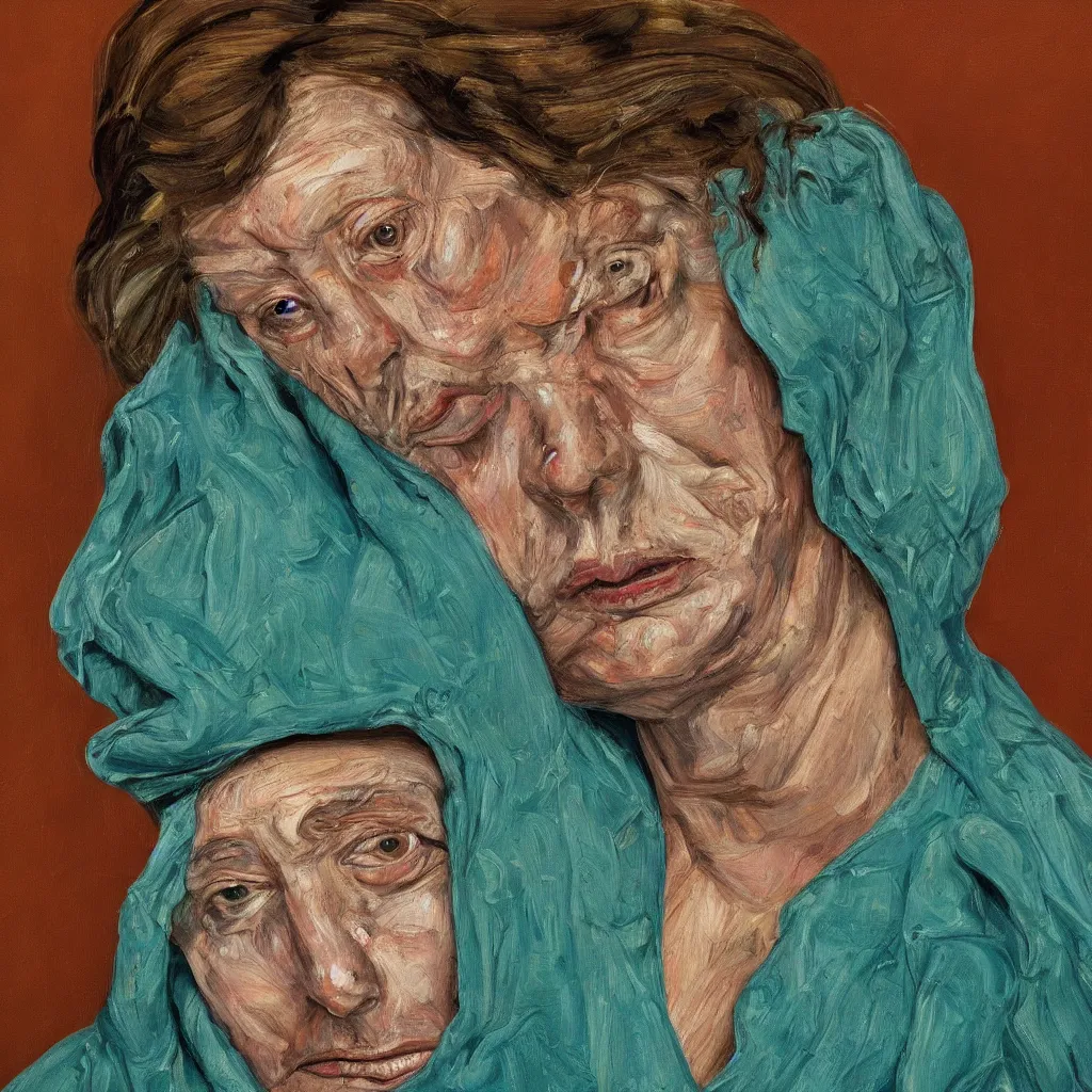 Image similar to high quality high detail painting by lucian freud, jenny savile, portrait, turquoise, hd