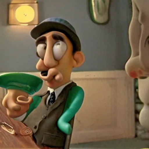 Prompt: Wallace smoking crack in a still from the movie A Grand Day Out (1989), Aardman Animations, claymation, 4k, high quality