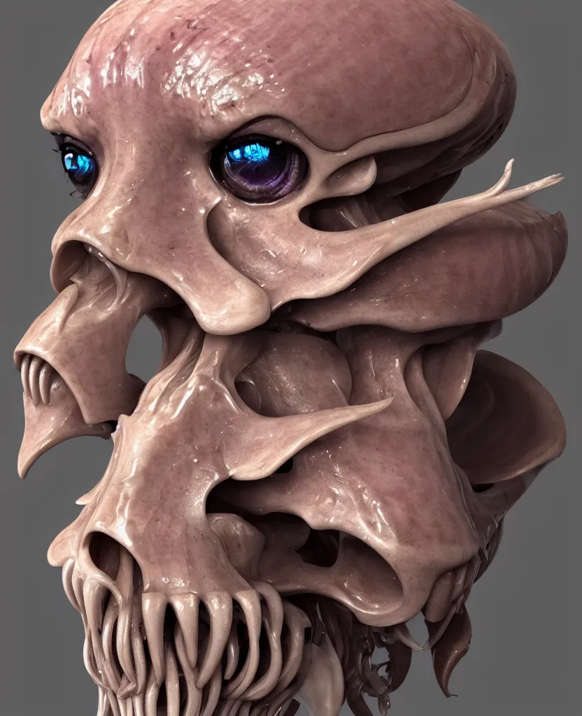 Image similar to goddess princess face close-up portrait ram skull. hard surface modelling zbrush. jellyfish phoenix head, nautilus, orchid, skull, betta fish, bioluminiscent creatures, intricate artwork by Tooth Wu and wlop and beeple. octane render, trending on artstation, greg rutkowski very coherent symmetrical artwork. cinematic, hyper realism, high detail, octane render, 8k